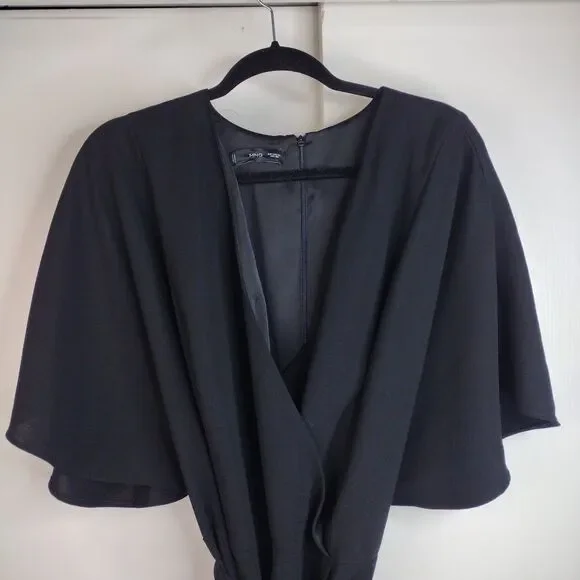 MNG V Neck Wide Leg Short Sleeve Jumpsuit Plus Size 3x Black Minimalist Belt - Picture 3 of 11